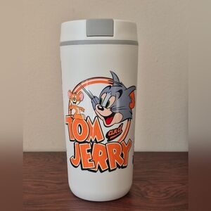 Tom Jerry Cat Mouse cheese insulated travel 20oz mug tumbler white grey lid